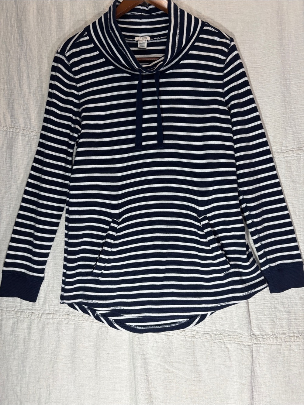 J. Crew Navy & White Striped Cowl-Neck 100% Cotton Waffle Knit